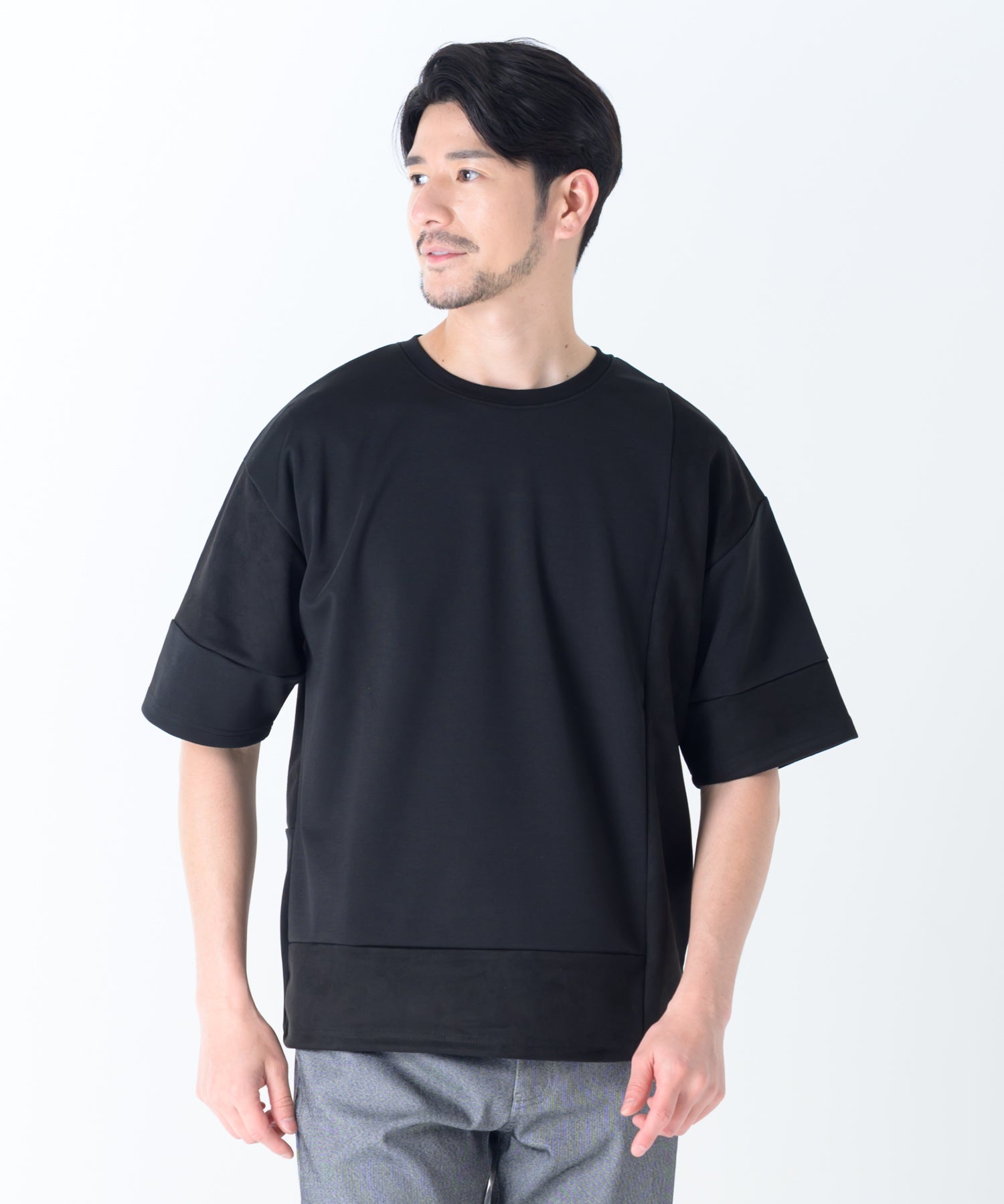 スエードポンチ切り替えＴシャツ