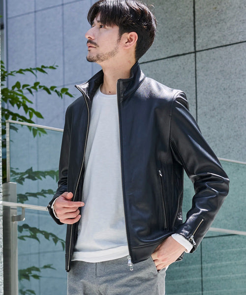 TETE HOMME｜テットオム【WEB限定】ラムレザーシングルライダースジャケット / レザーブルゾン